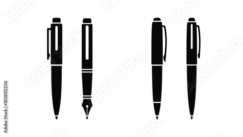 A collection of four black pens in a simple modern minimalist style