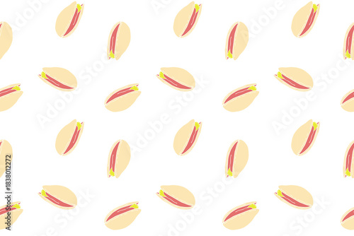 Pistachio pattern, healthy food nuts and seeds doodle. Packaging, wallpaper, wrapper, backdrop.