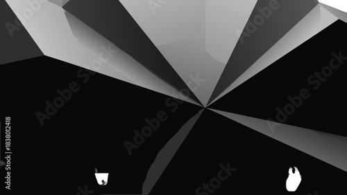 Abstract Geometric Pattern With Radial Lines And Gradient Shades Of Gray On Black Background Modern Digital Art Design