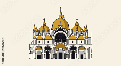 St Marks Basilica Venice Italy architectural illustration.