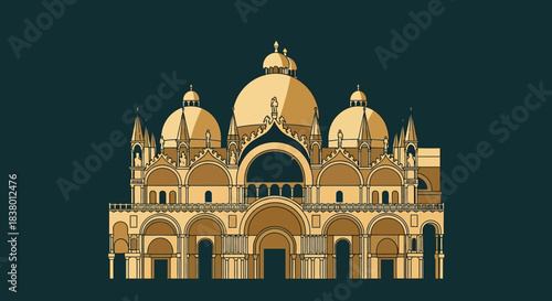 St Marks Basilica Venice Italy historic landmark architecture illustration.
