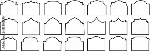 Black  ramadan frames, mosque arches, moroccan arabic border or door. Arab arch door line set. Islamic window or gate.