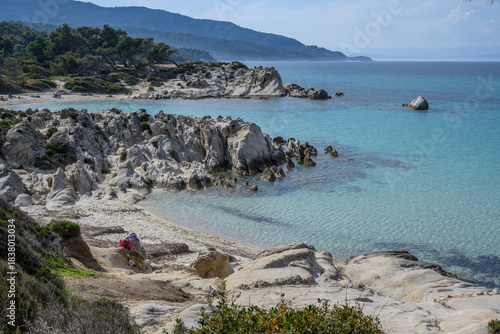 Fototapeta Naklejka Na Ścianę i Meble -  Orange beach (Kavourotrypes, Portokali) in Halkidiki near Sarti, Greece	