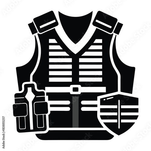 bulletproof vest with tactical gear black and white