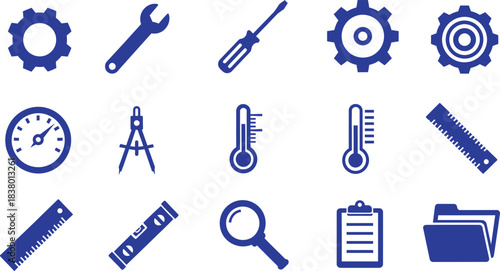 Tools and measurement icons set for engineering and repair wrench screwdriver