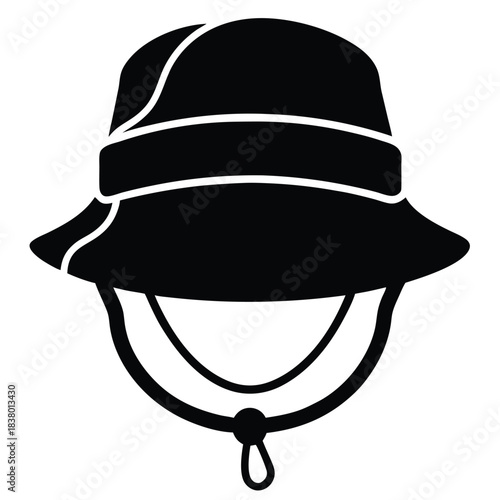bucket hat with chin strap black and white silhouette