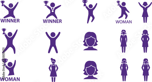 Set of vector sport and fitness silhouettes of people, women, and family figure icons