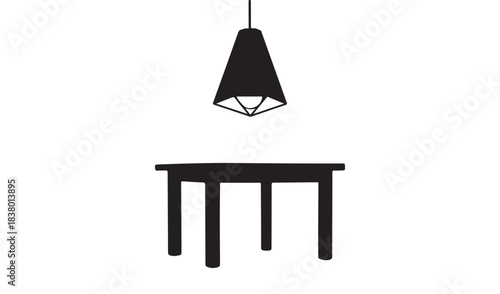 Simple black silhouette of a table and pendant light
