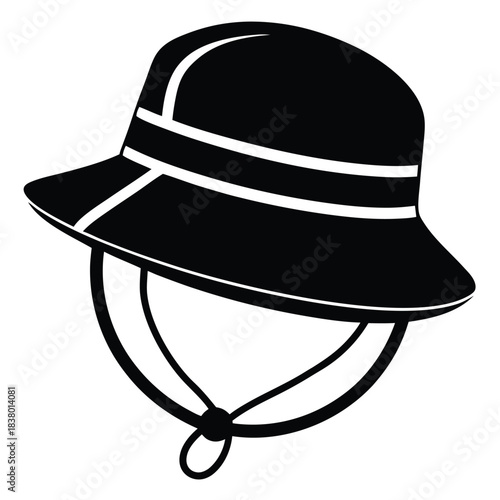 bucket hat with chin strap black and white silhouette