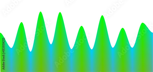Abstract digital sound wave or audio equalizer graphic with vibrant green and blue gradient on a white background.