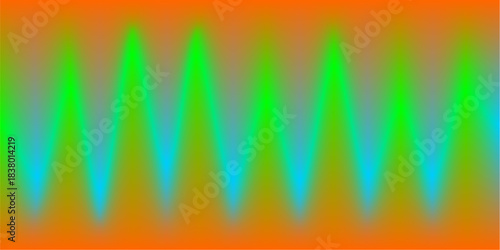 A vibrant abstract background with glowing green and blue zig-zag wave patterns on an orange gradient.