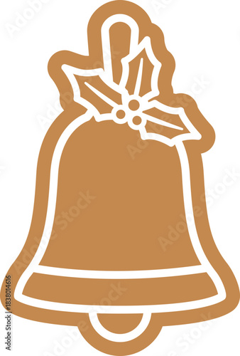 Gingerbread cookies shaped like Christmas bell  flat vector illustration.
Holidays Christmas bell gingerbread cookie with white icing decoration.
Transparent background.