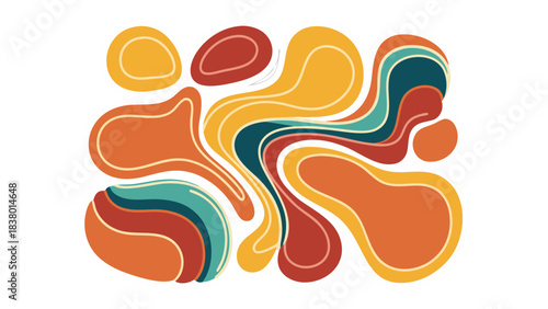 Abstract Organic Fluid Shapes in Warm Earth Tones with Creamy Outlines and White Background Modern Retro Graphic Design Elements