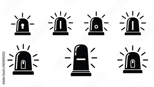 Set of modern black police siren light icons