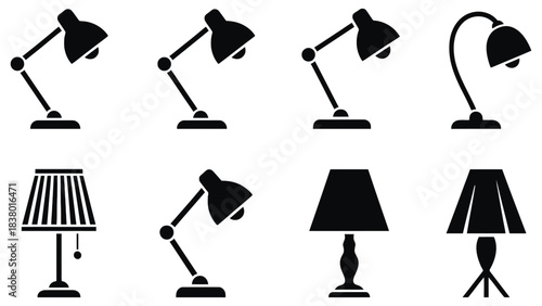 Various desk lamps in modern office settings
