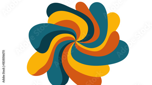 Abstract Swirling Pinwheel Design in Teal Orange and Yellow on Black Background Dynamic Motion Graphic Element with Organic Shapes