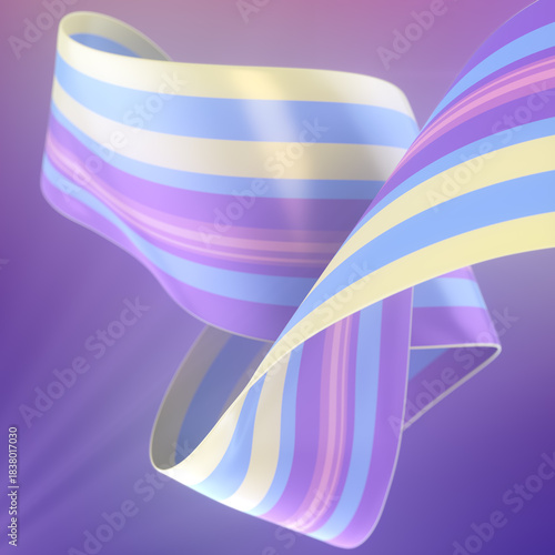 A complex intertwining of a striped ribbon in blue and yellow tones