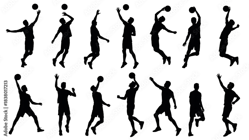 Naklejka premium Volleyball player silhouettes set with dynamic action poses 