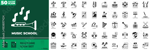 Music School Duotone Editable Icons set