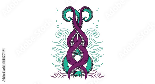 Stylized Octopus Tentacles with Suction Cups and Wavy Lines.