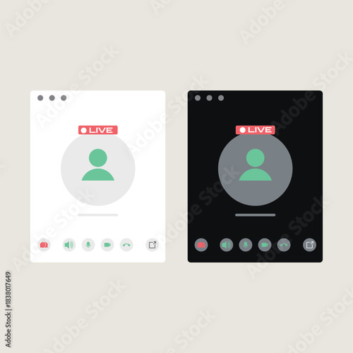 Live Video Call and Chat Window UI Template in Light and Dark Mode