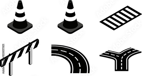 Road safety icons set pedestrian crossings traffic signs vector illustrations