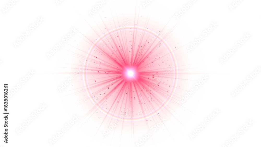 Obraz premium sun light flare red dust glitter shining starson transparent background, png valentines day and new year and christmas,isolated social media motion design element