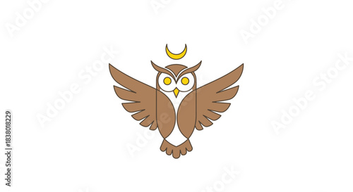 Stylized Owl with Crescent Moon Logo Design.