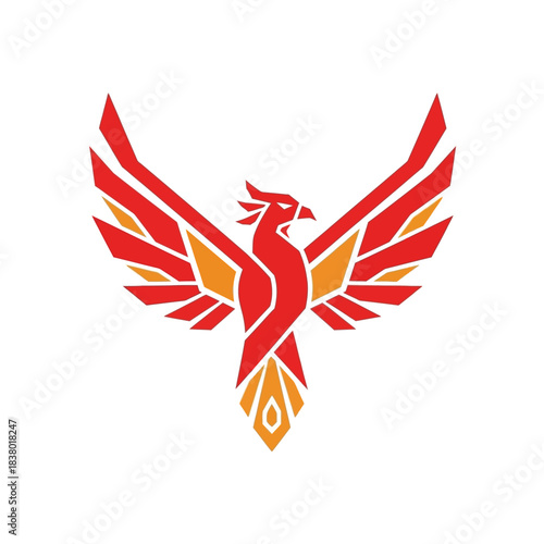 Stylized Phoenix Bird Logo in Red and Gold Geometric Design.