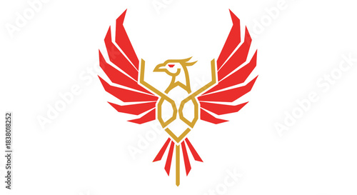 Stylized phoenix bird with red wings and golden body.