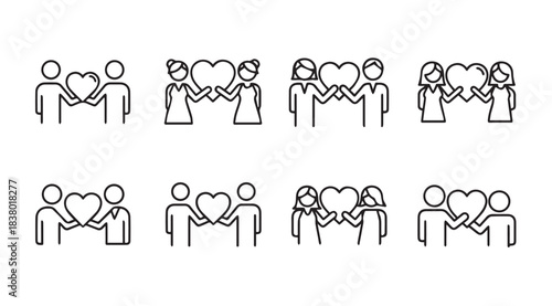 Collection of diverse couples holding a heart silhouette