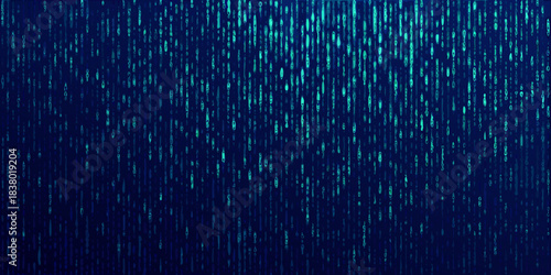 Dark blue abstract background with cascading lines of glowing digital code