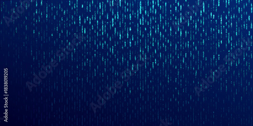 Abstract digital rain background with glowing green code cascading down a dark blue screen