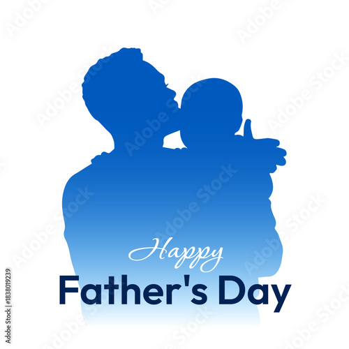 Blue modern father's day banner flat vector father hugging child
