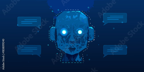 Digital representation of an artificial intelligence head with communication interfaces