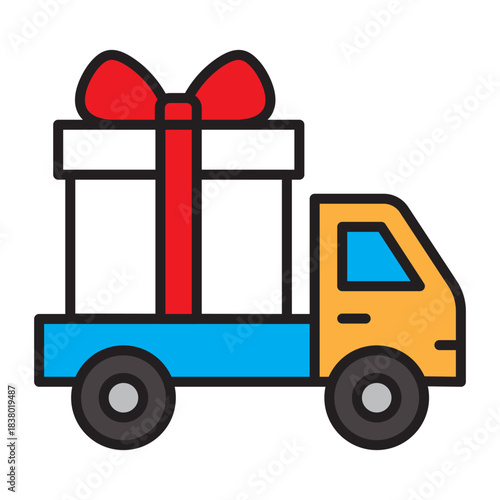 Gift delivery truck colorful icon with editable stroke. Festive vector illustration perfect for Christmas, holiday delivery themes and seasonal design projects.