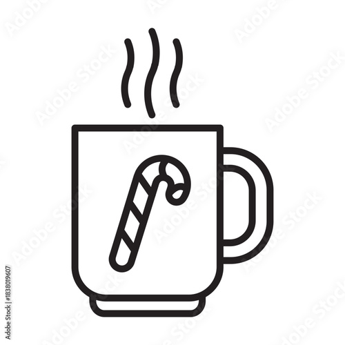 Christmas mug with hot drink and steam line icon with editable stroke. Minimal cozy winter icon for Xmas cards, cafe menus, web, apps, stickers and holiday designs