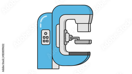 Blue Mamography Machine for Medical Imaging On A Black Background With A Control Panel And Platform