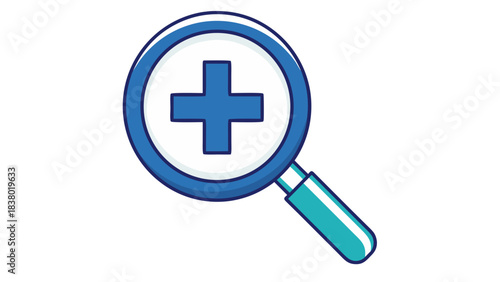Blue Magnifying Glass With A Large Blue Plus Symbol Zoomed In Against A Black Background Illustrating Focus And Health Care Concepts