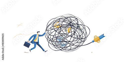 A businessman attempts to untangle a complex web surrounding the earth