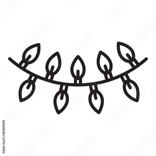 Thin linear string lights icon with editable stroke, festive bulbs and hanging garland. Minimal outline symbol for Christmas decor, web, app UI and holiday designs