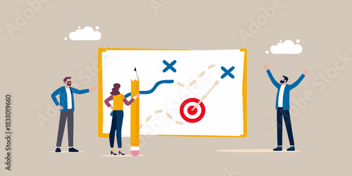 Team collaboration and strategic planning with a whiteboard and goal setting