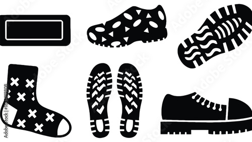 Black and white shoe and sock designs