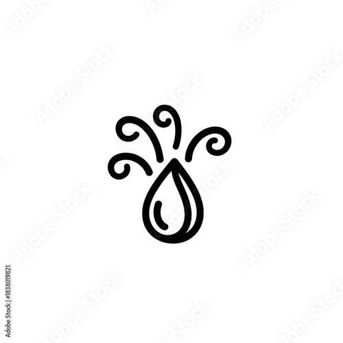 Stylized water drop with splashes representing freshness and purity.