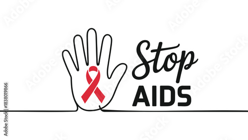 Stop AIDS awareness campaign with red ribbon