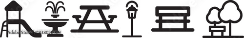 Minimal park line icons, editable vector symbols for outdoor nature, garden, picnic, map, and recreation projects.