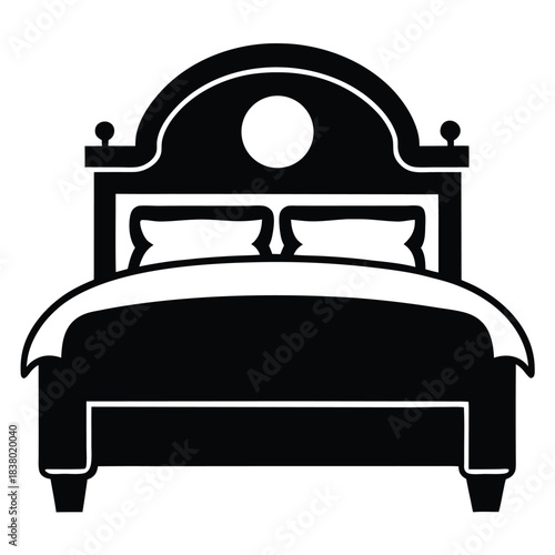 bed in a hotel black and white silhouette on white background
