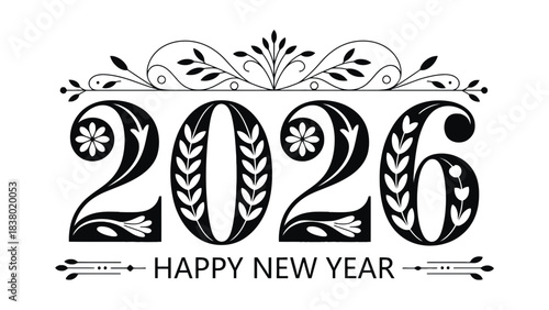 Happy New Year 2026 elegant floral design