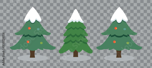 Christmas tree flat icon clipart set Cute Christmas fir tree with snow decoration