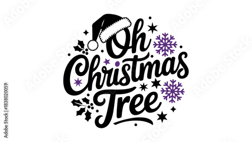 Festive Christmas Tree Graphic with Santa Hat